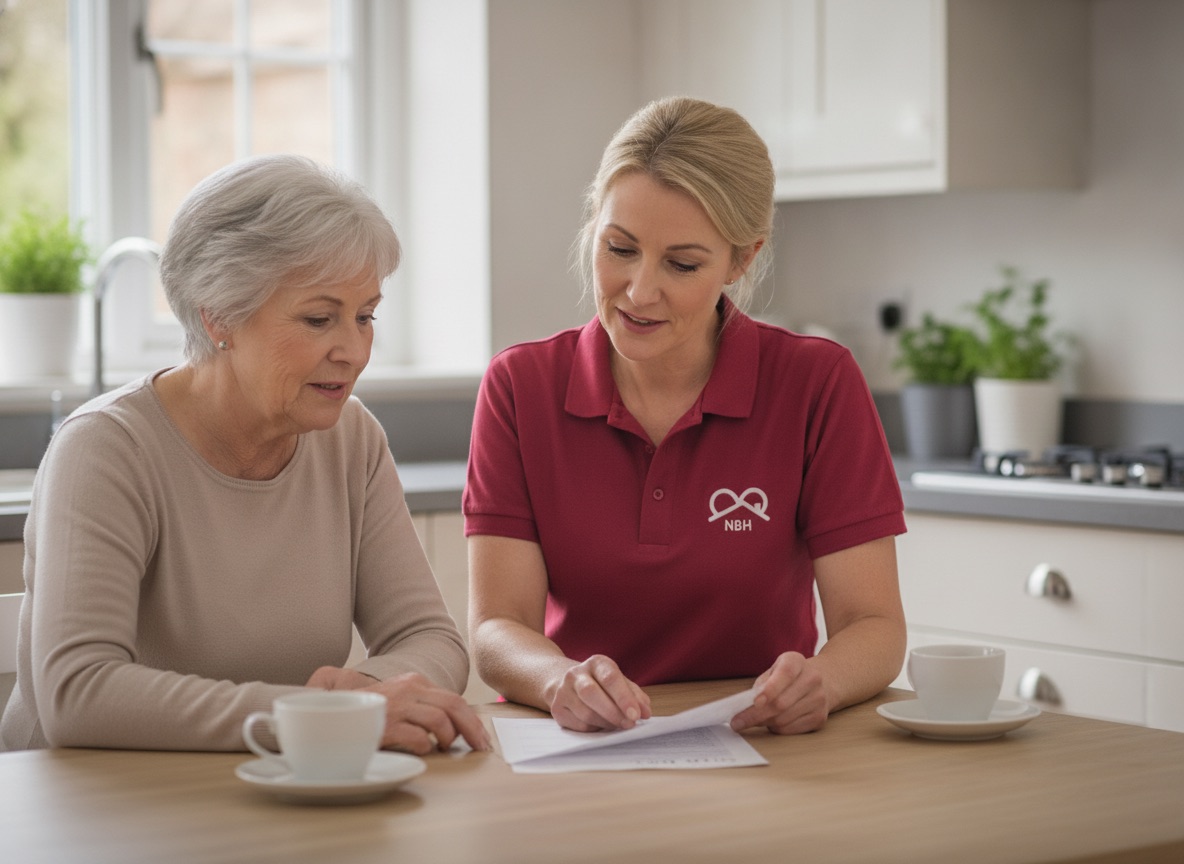 NBH Care team member discussing a personalised home care plan with a family in Wellingborough