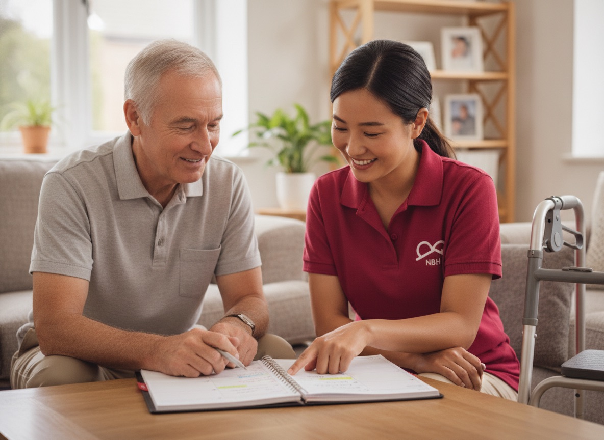NBH Care carer planning weekly support with a gentleman at his home in Wellingborough